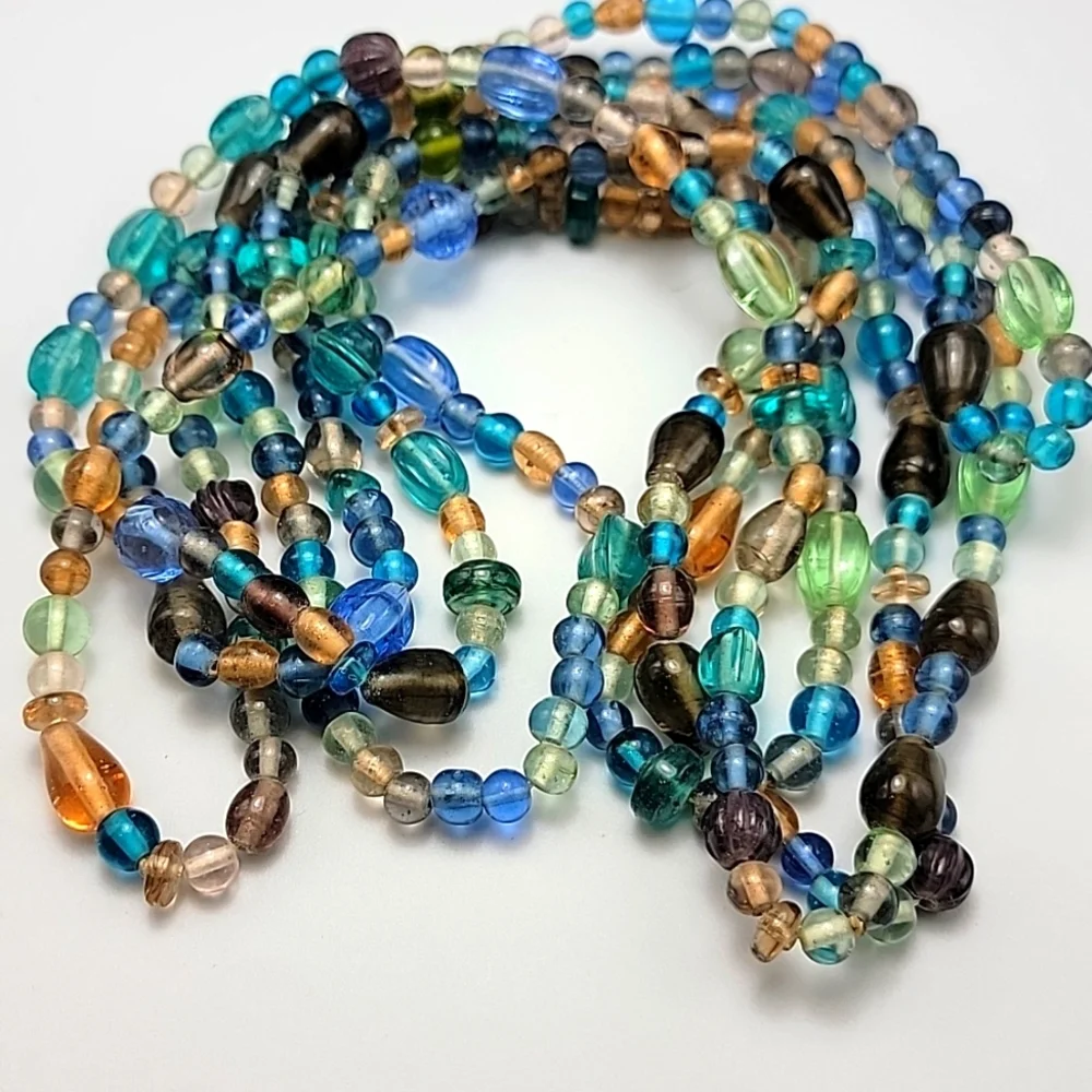2 Strand Attached Beachy Oceanic Boho Elegance Glass Beaded Long Necklace 46
